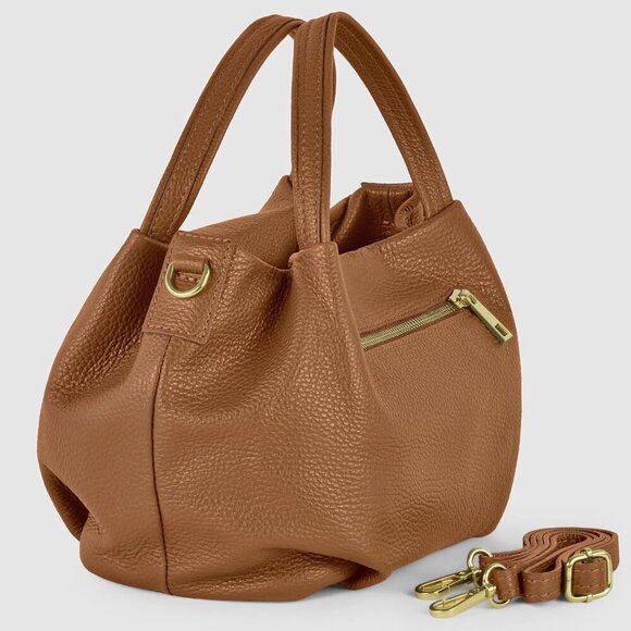 Italian Leather Top Handle Crossbody Italian Calfskin Top-Handle Bag Small Crossbody Women\'s Purse Elegant Leather